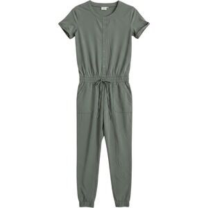 Love Olive Co Women XS Sage Green Short Sleeve Button‎ Front Utility Jumpsuit
